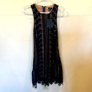 NBD Revolve black lace pattern fitted dress with back zip closure